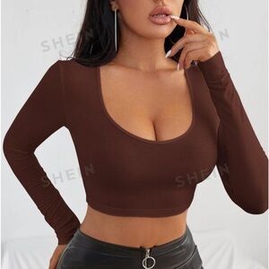 SHEIN | Brown Cropped Fitted Long Sleeve Size Medium
